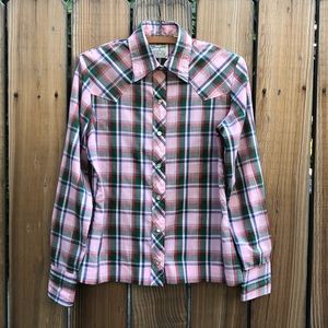 Vintage Wrangler Western pinkgreen button up top S